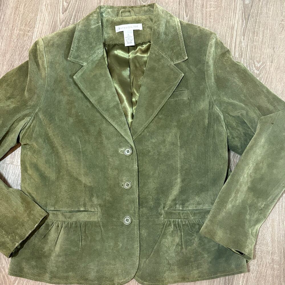 VTG Pursuits Ltd Olive Green Suede Leather Blazer Jacket Women’s XL Y2K​ - Picture 3 of 10